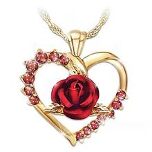 Colar com pingente de coração vermelho rosa, colar feminino colorido de ouro 2024 - compre barato