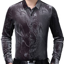 Mens Autumn Winter Shirts Dragon Pattern Printing Bussiness Casual Long Sleeve Gold velvet Shirt High Quality Men Shirt M-4XL 2024 - buy cheap