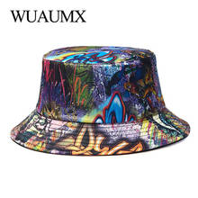 Шляпа-Панама Wuaumx для мужчин и женщин, двусторонняя Панама с принтом граффити в стиле хип-хоп, шапка для подростков, лето 2021 2024 - купить недорого