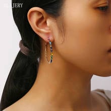 BLIJERY-pendientes de aro con diamantes de imitación para mujer y niña, aretes con forma de C de cristal, Color dorado, Multicolor, nuevo diseño 2024 - compra barato