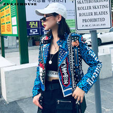 ZURICHOUSE-Chaqueta de piel sintética para mujer, abrigo recortado de leopardo, estilo Punk, con letras, remaches de grafiti, motero, 2021 2024 - compra barato