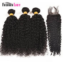 Fashion Lady-extensiones de pelo ondulado brasileño, accesorio capilar rizado Pre coloreado con cierre, no remy, 1b # 2024 - compra barato