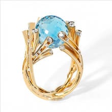 Женское кольцо с голубым кристаллом, свадебное кольцо с золотыми ветками, вечерние ювелирные изделия, подарочные украшения, Новое поступление 2020 2024 - купить недорого
