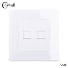 Coswall-Panel de cristal Dual CAT6E RJ45, Conector de Internet, toma de corriente sin herramientas, cableado rápido, de pared, Blanco, Negro, serie C1 2024 - compra barato