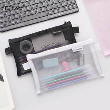 Black Nylon Pencil Case Simple Transparent Pencil Bag School Supplies Stationery Cosmetic Pouch Storage Bag 2024 - buy cheap