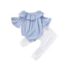 Newborn Toddler Kids Baby Girl Clothes Flare Sleeve Romper Tops Long Pants Outfit Set 2PCS Baby Girls Clothing 2024 - buy cheap