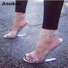 Aneikeh-zapatos de tacón transparente de PVC para mujer, cuñas de tacón alto, sandalias romanas con hebilla y Correa, 2021 2024 - compra barato