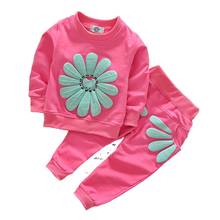 Conjuntos de primavera e outono para crianças, roupas infantis, casaco de manga longa + calças de algodão com flor para meninas de 0-5 anos, conjuntos de roupas 2024 - compre barato