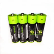 Аккумуляторная батарея ZNTER AA, 4 шт./лот, 1,5 В, 1700 мА · ч, USB зарядка, литиевая батарея без кабеля Micro USB 2024 - купить недорого