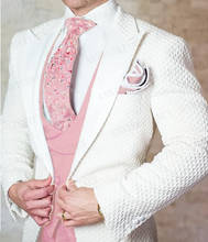 Traje de 3 piezas para hombre, traje de esmoquin de celosía, chaqueta, chaleco de doble botonadura con pantalones, para boda y graduación, color blanco y rosa, nuevo 2024 - compra barato