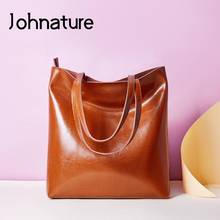 Johnature 2022 New Cowhide Fashion Women Casual Tote Shoulder Bags Leisure Large Capacity Genuine Leather Luxury Handbags 2024 - buy cheap