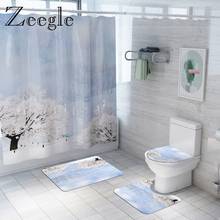 Zeegle снежный узор занавеска для душа с Комплект коврик для туалета Туалет U тип ковер пьедестал ковер полиэстер душевая комната дверной коврик пол ковер 2024 - купить недорого