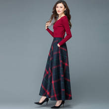 Falda de lana de longitud media para otoño e invierno, falda de cintura alta a cuadros, gruesa, de talla grande 2024 - compra barato