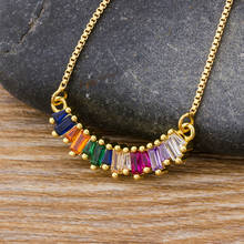 Fashion Gold Color Copper Long Chain CZ Pendant Necklace Micro Pave Rainbow Cubic Zirconia Crystal Jewelry For Women Girls Gift 2024 - buy cheap