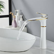 High Quality Tall Bath Sink Faucet Brass Mixer Hot Cold Mixer Basin Tap White and Gold Bathroom Waterfall Basin Faucets D-055 2024 - buy cheap