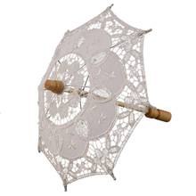 Новинка 12 дюймов Мини винтажный деревянный вышитый хлопковый кружевной зонтик Свадебный зонтик такой маленький для свадебного подарка реквизит для фотосессии ребенка 2024 - купить недорого