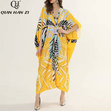 Qian Han Zi-vestido largo holgado para mujer, prenda de moda de diseñador con estampado de manga de murciélago, cuello en V, 2020 2024 - compra barato