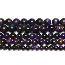 Piedra de ojo de tigre de Color púrpura Natural, cuentas redondas sueltas de 15 ", hebra 6, 8, 10, 12MM para hacer joyas 2024 - compra barato