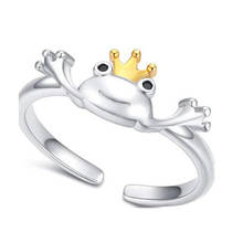 Женское кольцо с короной и лягушкой, серебристое регулируемое Открытое кольцо, креативное очаровательное Подарочное ювелирное изделие 2024 - купить недорого