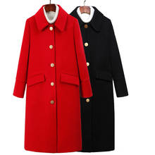 Chaqueta de lana gruesa para mujer, abrigo largo y holgado de lana, color negro y rojo, Estilo Vintage, Otoño e Invierno 2024 - compra barato