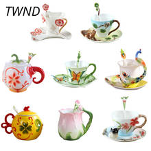 Enamel Coffee Mugs Sets Procelain Tea Cups With Saucer Spoon 3D Rose Elephant Creative Drinkware 2024 - buy cheap