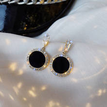 Корейские Горячие круглые хрустальные серьги, модные простые черные серьги в стиле ретро, 2021 темперамент, женские Украшения, подарок на вечеринку, свадьбу 2024 - купить недорого