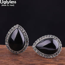 Uglyless Rare Black Agate Earrings for Women Cool Evening Dress Jewelry 925 Silver Thai Silver Marcasite Brincos Bijoux Gemstone 2024 - buy cheap