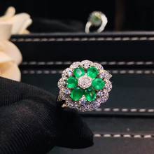 Anel esmeralda flor real e natural, anel 925 prata esterlina, joias finas para homem ou tecido 2024 - compre barato