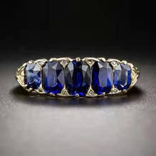 Anel de noivado de zircão oval do vintage anel de noivado anel de noivado de pedra de cristal azul feminino 2024 - compre barato