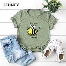 JFUNCY Cute Cartoon Big Bee Print Plus Size Women Loose Tee Tops 100% Cotton Summer T-Shirt Woman Shirts Fashion Casual Tshirt 2024 - buy cheap