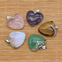 Colgantes de piedra con forma de corazón, cuarzo rosa, amatista verde, aventurinas, dijes para fabricación de joyas DIY, tamaño del collar 32x35mm 2024 - compra barato