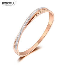 BOBOTUU Classic Roman Numeral Mosaic Rhinestone Bangles Bracelet Jewelry Trendy Rose Gold Stainless Steel Wedding Bangle BB19092 2024 - buy cheap