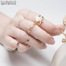 Imixlot 5 Pcs/Set Simple Design Round Gold Color Rings Set For Women Handmade Geometry Finger Ring Set Female Jewelry Gifts 2024 - buy cheap