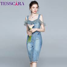 TESSCARA Women Summer Elegant Denim Pencil Dress Festa High Quality Cocktail Party Robe Femme Vintage Designer Ruffle Vestidos 2024 - buy cheap