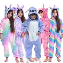 Pijamas infantis unicórnio kigurumi, macacão de flanela para meninos e meninas com capuz 2024 - compre barato