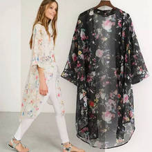 Plus Size Top Women Long Sunscreen Jacket Blouse Vintage Floral Chiffon Shirts Loose Shawl Kimono Cardigan Boho Tops 2024 - buy cheap