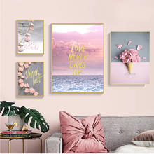 Decoração de sala de estar, estilo nórdico, poster artístico, peônia rosa, sorvete, com rodas grandes, de parede, pintura em tela para sala de estar 2024 - compre barato