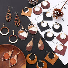 Vintage Elegant Natural Wood Dangle Earrings For Women Fashion Bohemian Gold Geometric Splicing Hollow Drop Earring Jewelry 2024 - buy cheap
