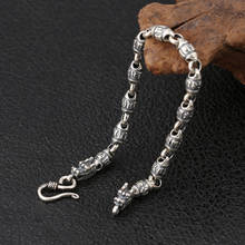 925 prata esterlina cor dupla dragão cabeça pulseira masculina vintage punk thai prata seis palavra mantra pulseiras jóias finas presente 2024 - compre barato