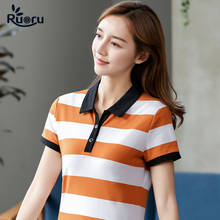 Ruoru Summer Striped Polo Shirt Women New Casual Short Sleeve Slim Polos Mujer Shirts Tops Female Cotton Polo Shirt 2024 - buy cheap