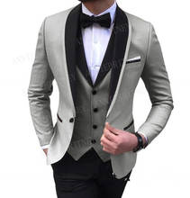 ANNIEBRITNEY Formal Men Suits for Wedding Prom Dinner Slim Fit Grey Blazer Vest Fashion Groom Tuxedo with Gold Lapel Suit Men 2024 - buy cheap