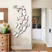 12 шт./компл. зеркальные наклейки на стену бабочки 3D зеркальные наклейки на стену художественный Декор для дома бабочка на холодильник наклейка на стену 2024 - купить недорого