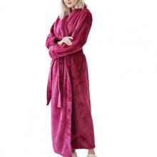 Зимние Модные женские банные халаты, однотонный утепленный плюшевый банный халат с длинным рукавом, одежда для сна, теплый халат в клетку, халаты 2024 - купить недорого
