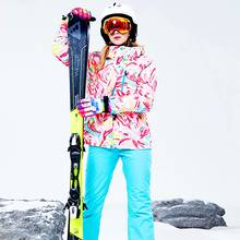 Зимний лыжный костюм для женщин, ветрозащитная Водонепроницаемая Теплая стеганая уличная лыжная куртка для катания на лыжах + штаны, комплекты высокого качества 2024 - купить недорого