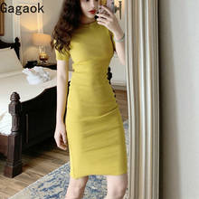 Brinaok mini vestido vintage para mulheres, gola redonda, estreita justa, moderna, feminina, verão 2020 2024 - compre barato