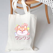 Bolsa de lona feminina corgi harajuku kawaii, bolsa de ombro casual, bolsa japonesa de mão, reutilizável, grande, bolsa de mão para livros 2024 - compre barato