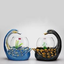 Tanque de peces Cisne creativo, fuentes de interior, oficina, sala de estar, fuente de agua Feng Shui de la suerte, decoración del hogar de escritorio, artesanías de resina 2024 - compra barato