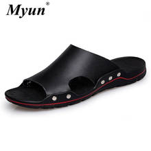 Plus Size 38-48 New Summer Men Slippers Man Flat Shoes Breathable Beach Slippers Genuine Leather Flip Flops Male Slippers 2024 - buy cheap