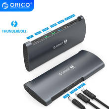 Orico real thunderbolt 3 doca de alumínio 40gbps usb tipo c hub para 8k dp hdmi compatível usb3.0 rj45 sd4.0 pd com adaptador de energia 2024 - compre barato