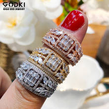 GODKI 3 цвета, роскошные кольца в виде листьев мира с багетом, кубические циркониевые камни, женские вечерние Помолвочные украшения, свободный размер 2020 2024 - купить недорого